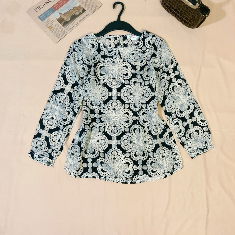 Vintage Etnik Blouse Hitam Putih Batik [ THRIFT PRELOVED PL ]