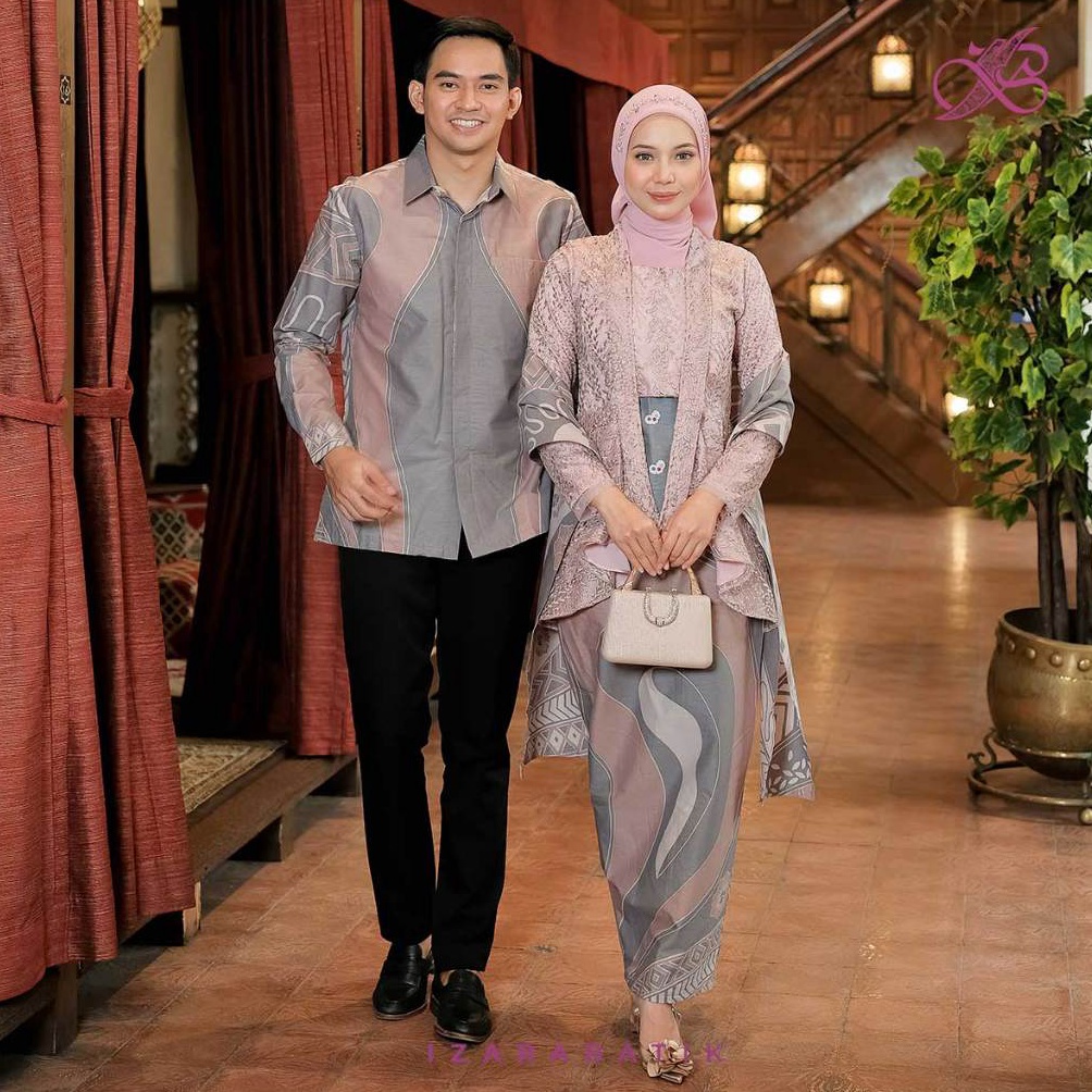 ART G5K7 Kebaya Erica Kutubaru Dusty Pink  Setelan Baju Kebaya Batik Modern Couple Wisuda Lamaran Ko