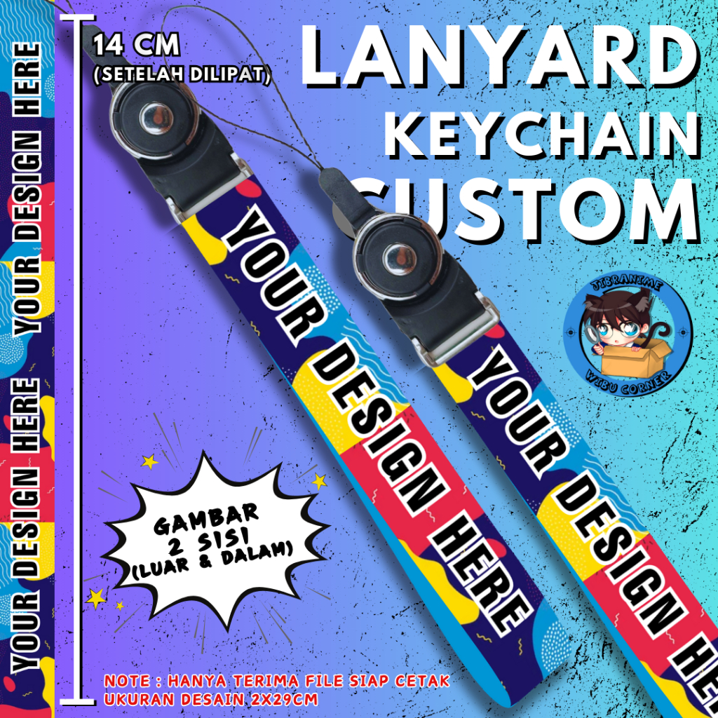 

Lanyard Strap 2 Sisi / Lanyard Custom Suka Suka / Gantungan kunci layard keychain