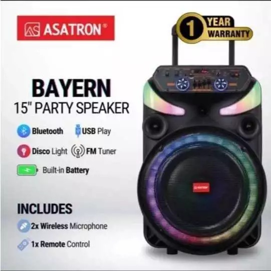 Asatron Bayern 15 Inch Bluetooth Party Speaker Woofer 40W TWS