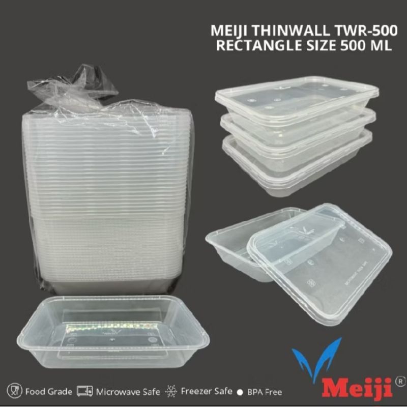 Thinwall Kotak Makan Plastik Rectangular Merk MEIJI