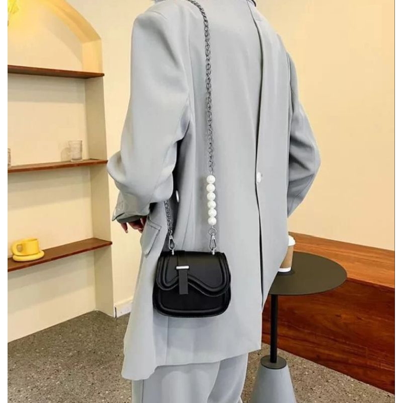 BestPromo Tas Selempang Wanita Mini Chiby Pearl - Slingbag Tali Rantay Mutiara - Tas Mini Elegan -