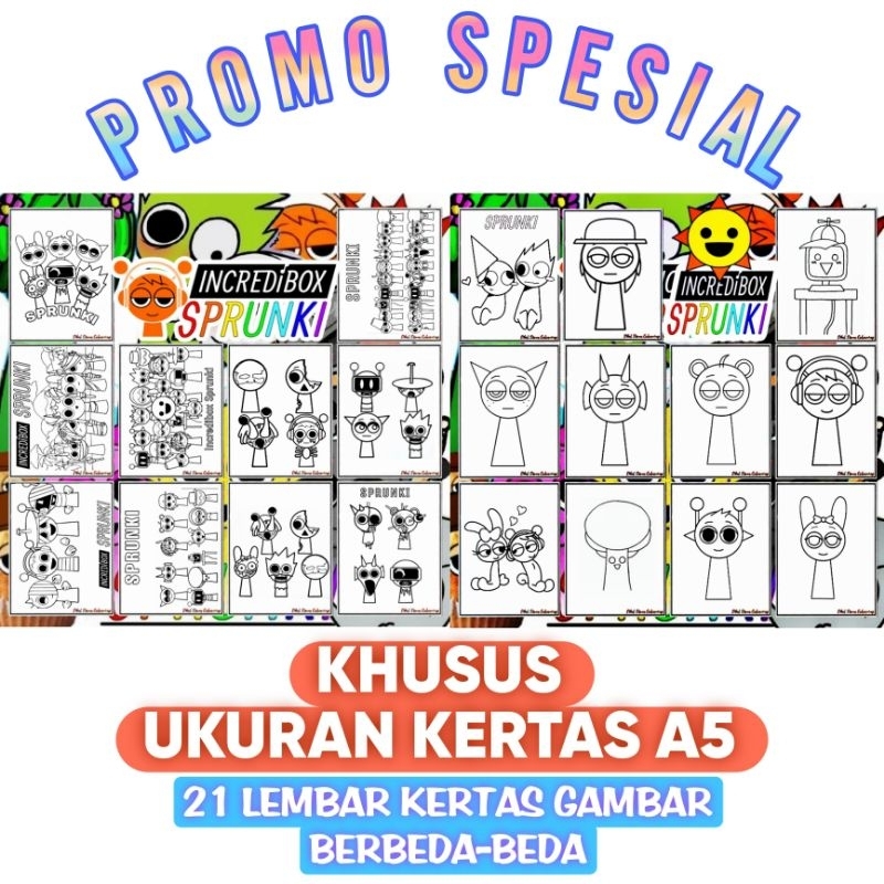 

DAPAT 2 TEMA / Kertas Gambar Mewarnai TEMA SPRUNKI & SPRUNKI V1 (21 Lembar) Kertas Tebal 160gsm