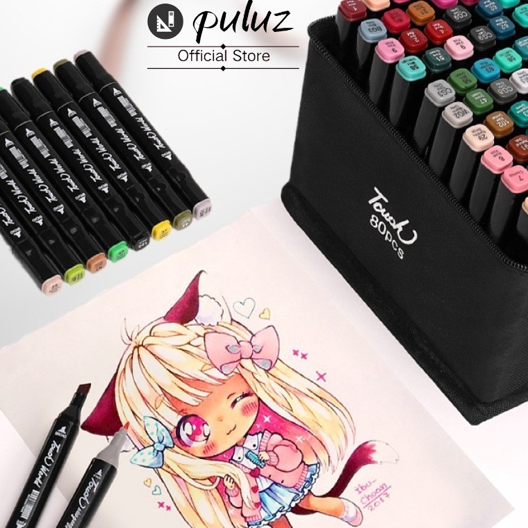 

ART F5D9 Spidol hitam berujung ganda set kuas pewarna berbasis minyak yang cepat kering pensil cat air khusus anak sekolah