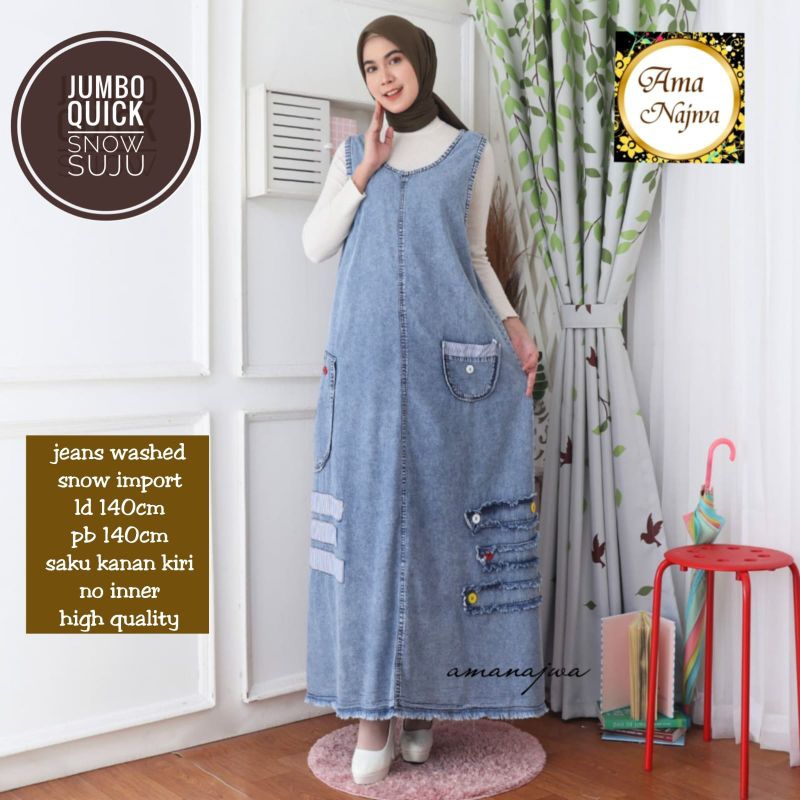 OVERALL JEANS SUPER JUMBO LD 140 GAMIS OVERALL WANITA TERBARU KEKINIAN
