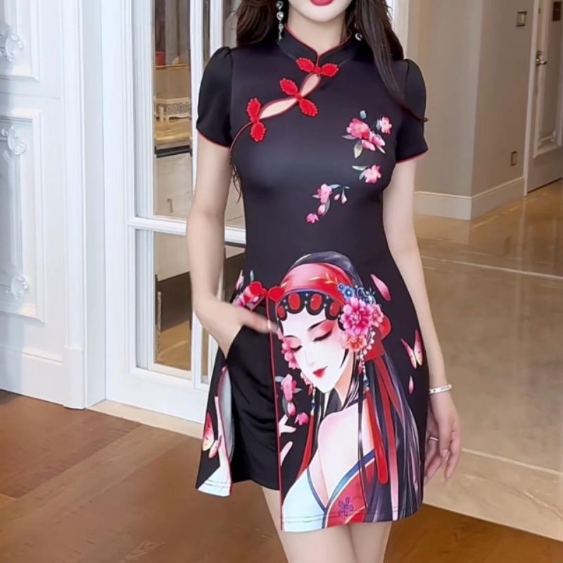 0570 Baju minidress CNY IMLEK YUHUAN CHEONGSAM 2PCS SET celana pendek hotpant Chinese New Year wanit