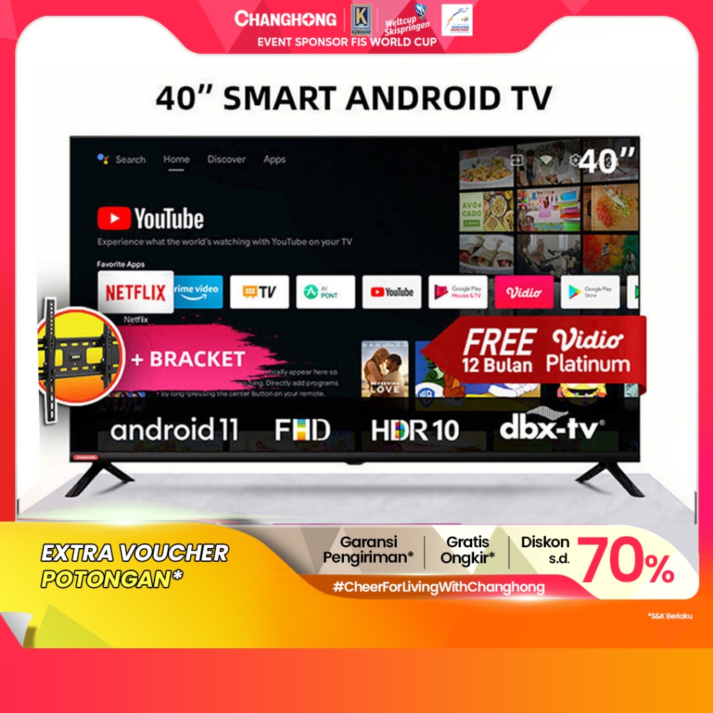 Changhong 40 Inch Newest Android 11 Frameless Smart TV Digital 40 Inch Digital TV FHD LED TV-L40G7N 