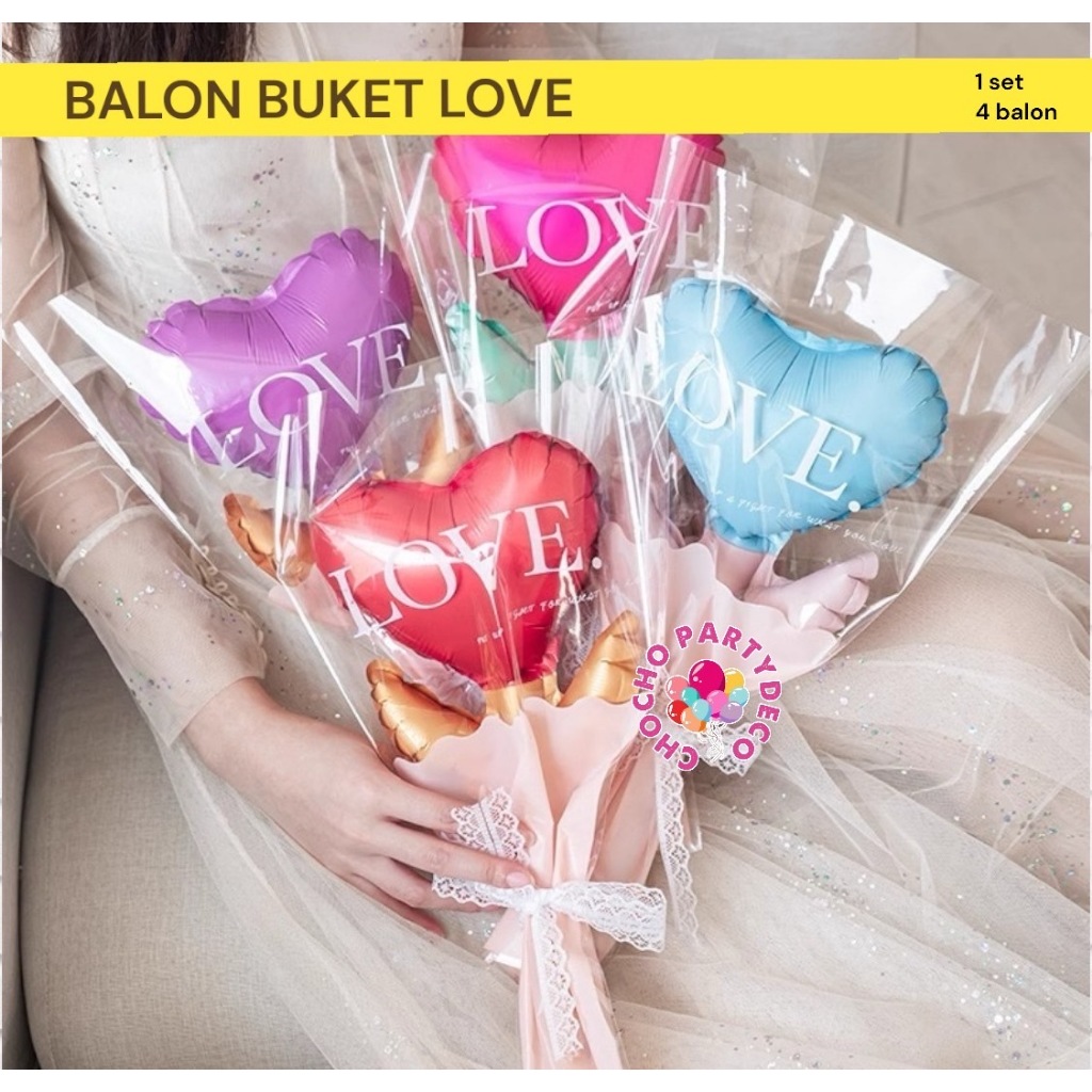 Balon BUKET BUNGA LOVE / Balon Foil Bunga Hati