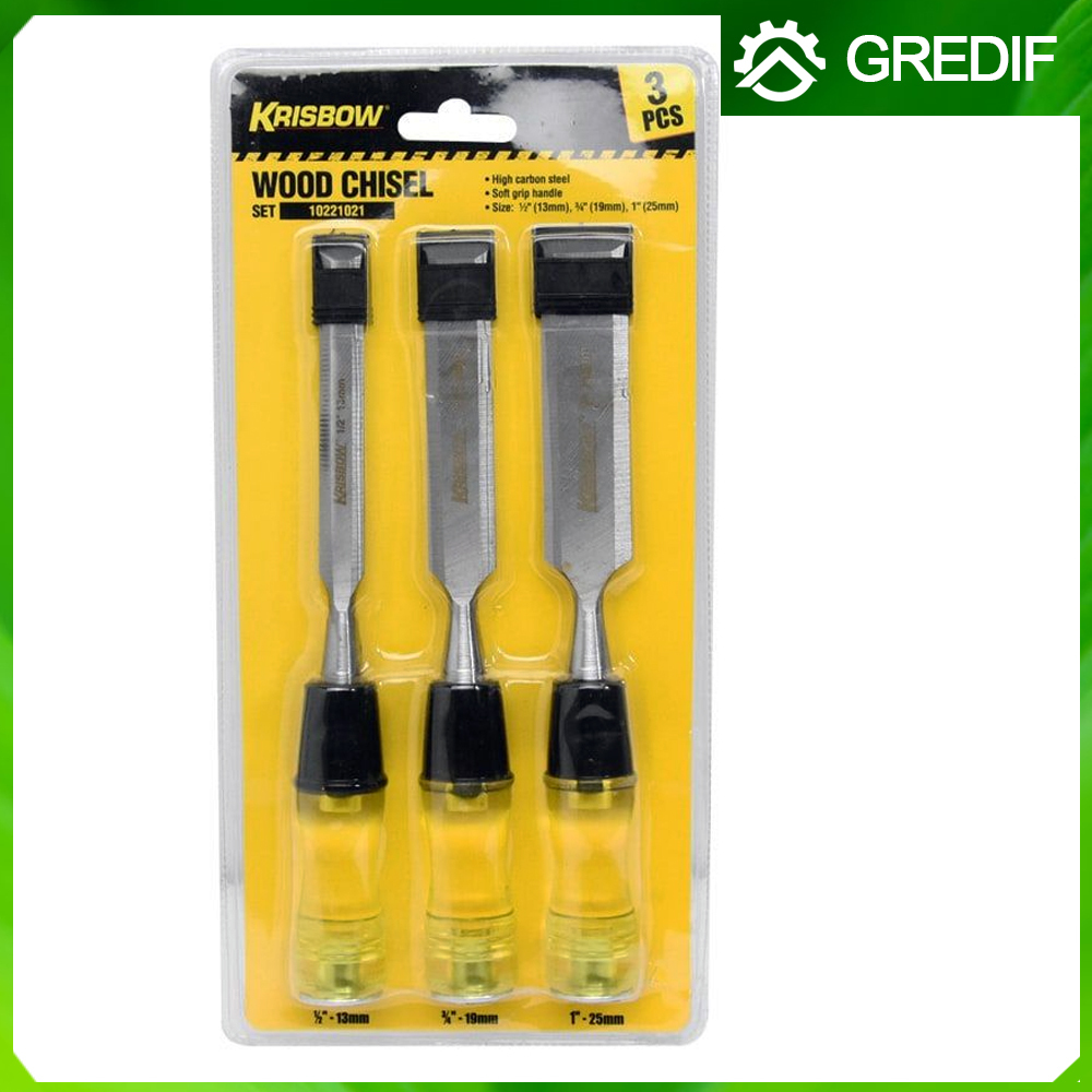 Krisbow Wood Chisel Set 3 Pcs - Pahat Pahatan Kayu Tatah Cungkil Firmer Ukir