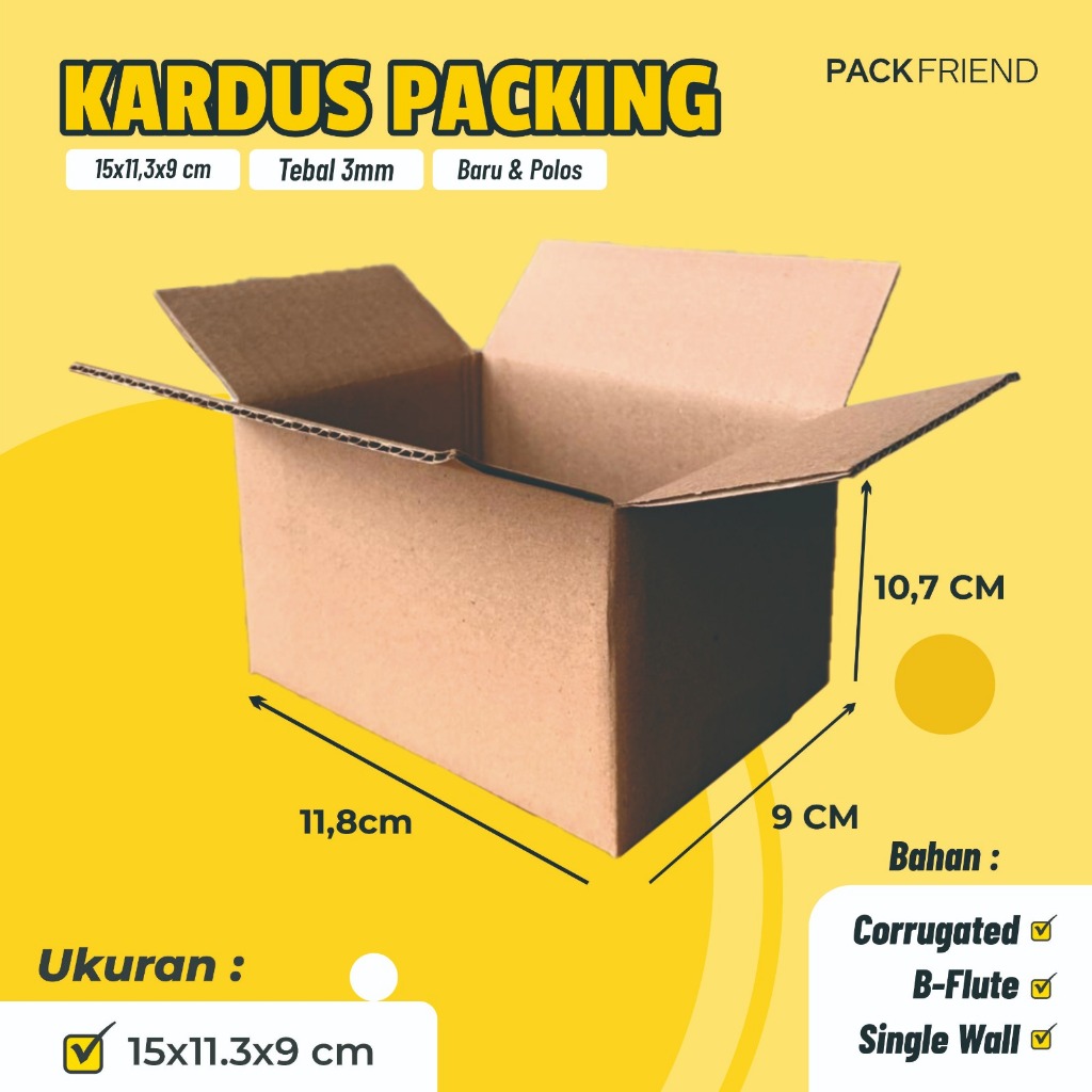 

Kardus Packing/ Box Packing uk 15x11.3x9 cm/ B-Flute/ Corrugated Box/ Packaging