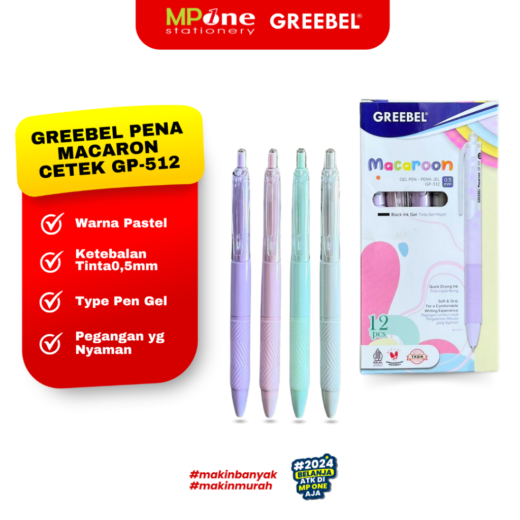 

(1 PCS) Greebel Pena Macaron GP-512 Tinta Hitam 0,5mm Retractable / Pulpen Gel Cover Warna Pastel Pena Cetek Greebel