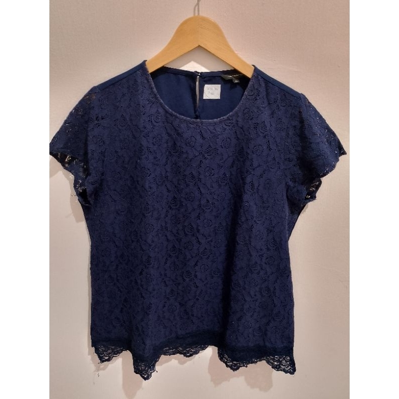 Blouse katun mix brukat biru navy