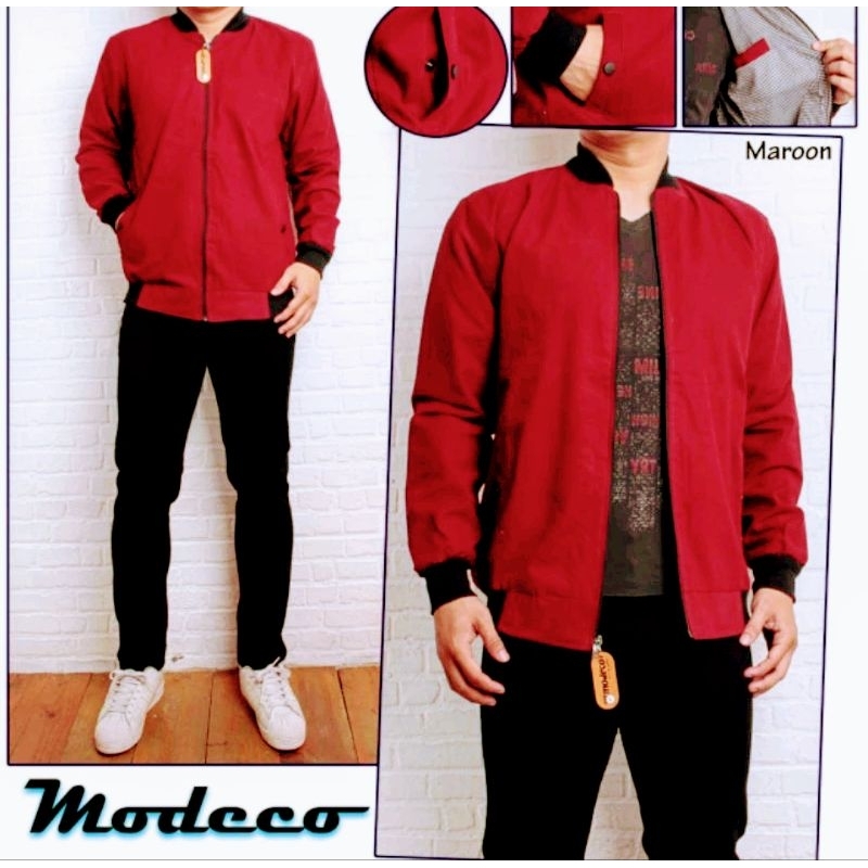 Jaket Bomber Original Polos Warna Merah ✓Jaket Bomber Bulak Balik Pria Dan Wanita