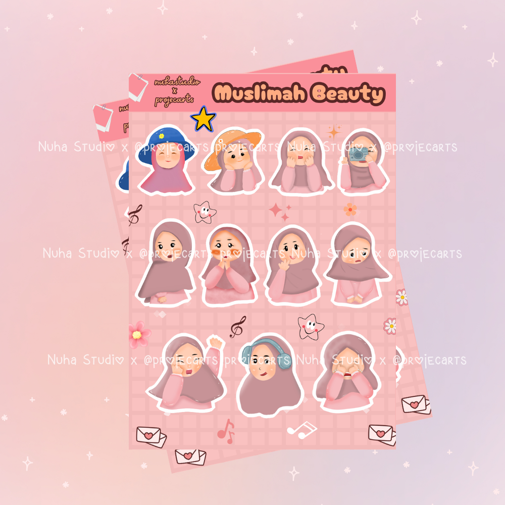 

Sticker by projecarts | Muslimah Beauty Wanita Solehah Cantik Hijab Emoji | Aesthetic Sticker Estetik Stiker HP Laptop Botol Cute Waterproof Scrapbook Di