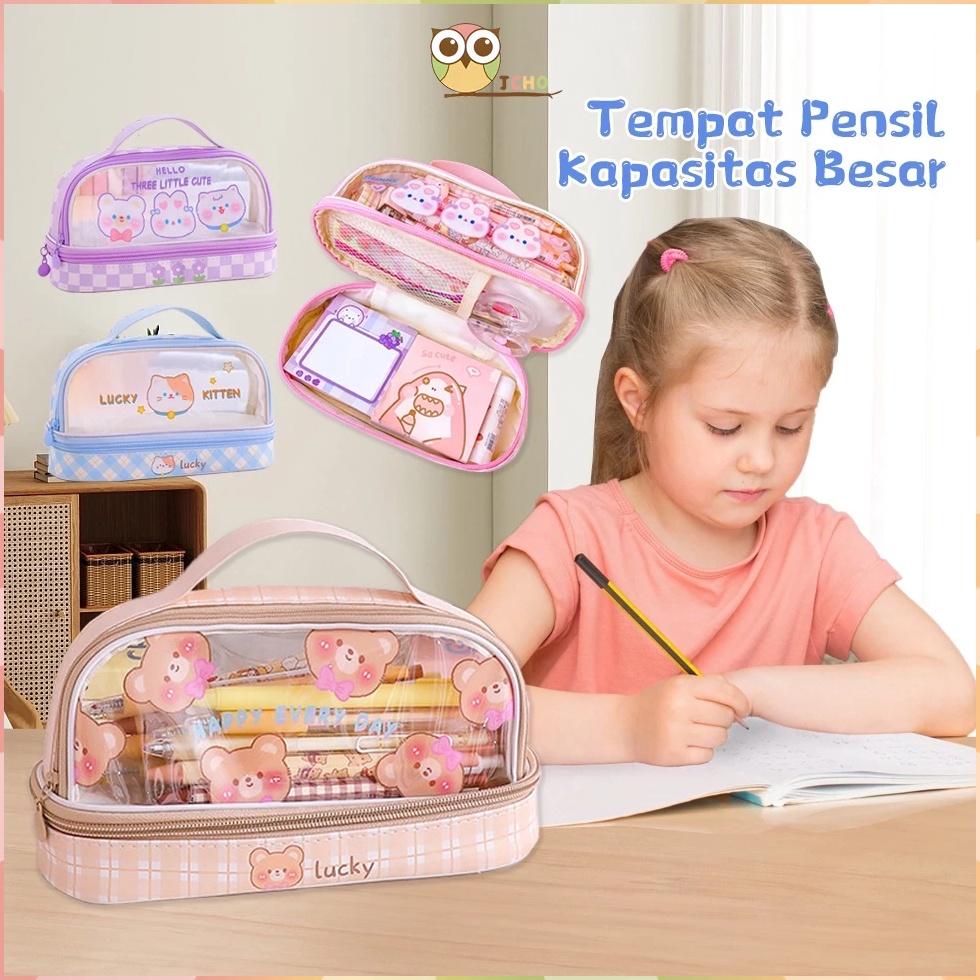 

KODE B47N JCHO Tempat Pensil Transparan Kotak Pensil Anak Tas Pensil Zipper Motif Lucu Alat Tulis