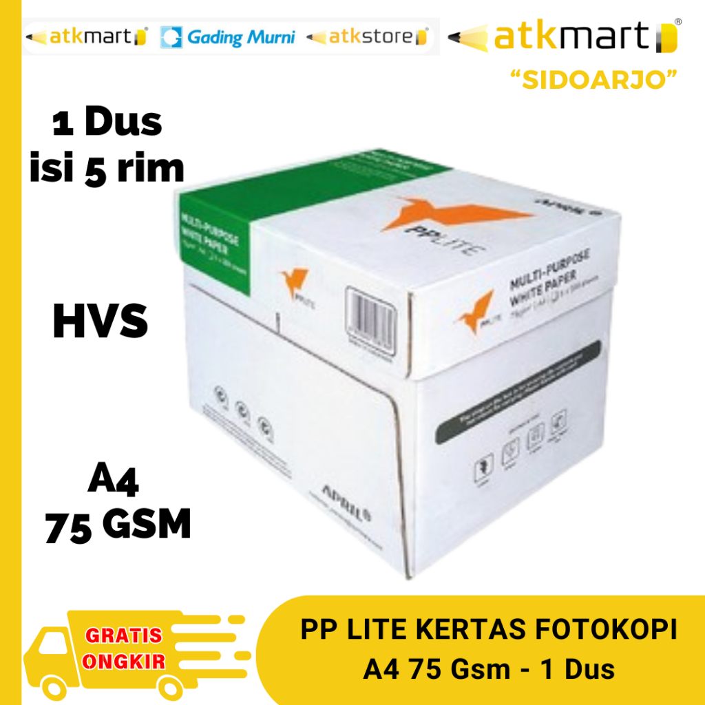 

PPLITE Kertas Print Fotocopy HVS A4 75 gsm isi 5 rim - 1 dus