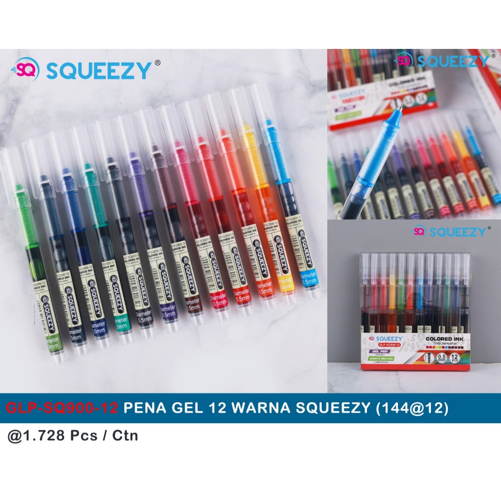 

PULPEN GEL WARNA SQUEEZY SQ 900-12 WARNA