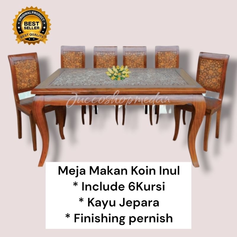 [ Jucco ] Meja Makan Kayu Jepara 6 Kursi Makan Kayu  - Meja Makan Jepara set Kursi Murah - Meja Maka