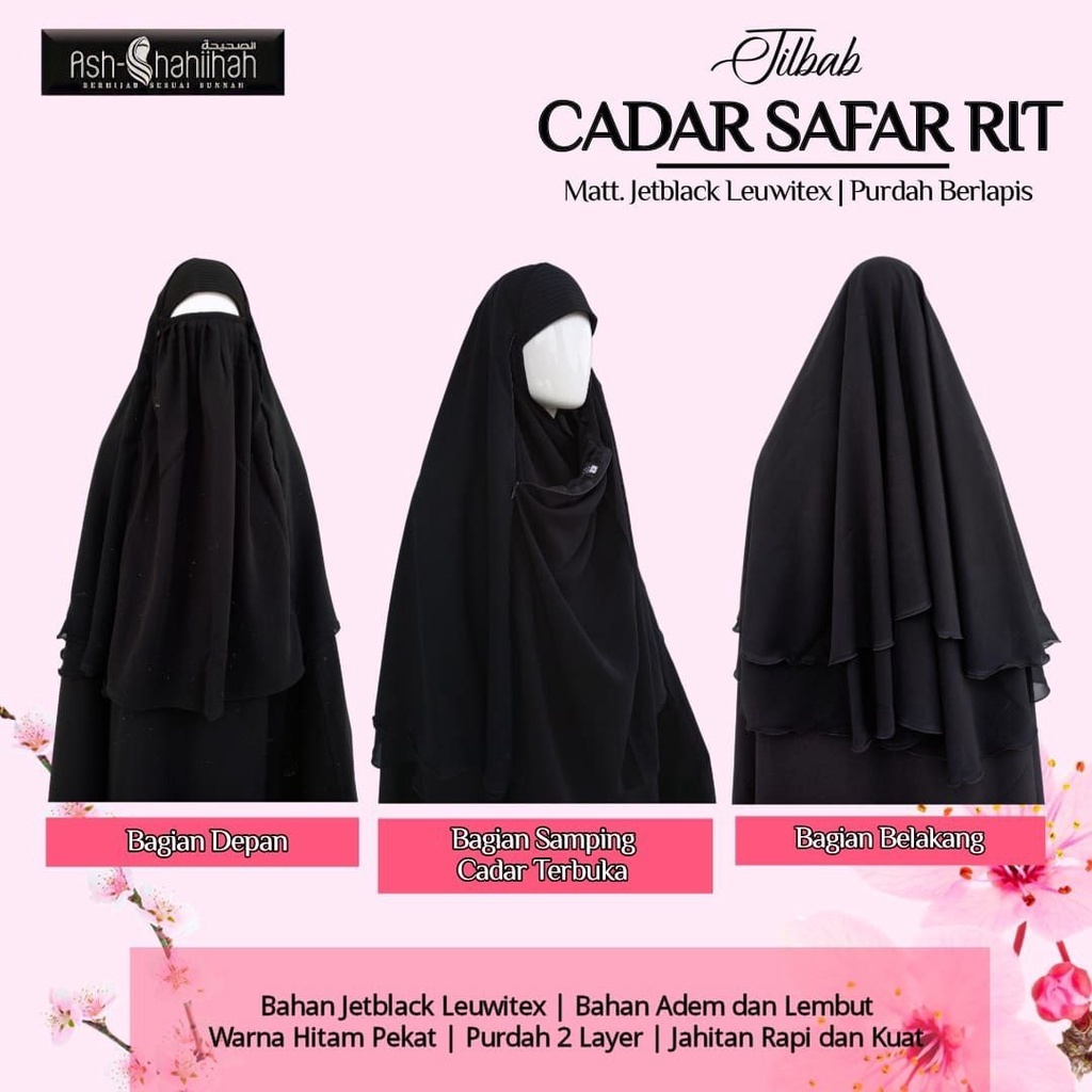 JILBAB CADAR SAFAR RIT PURDAH BERLAPIS ASH SHAHIHAH JETBLACK