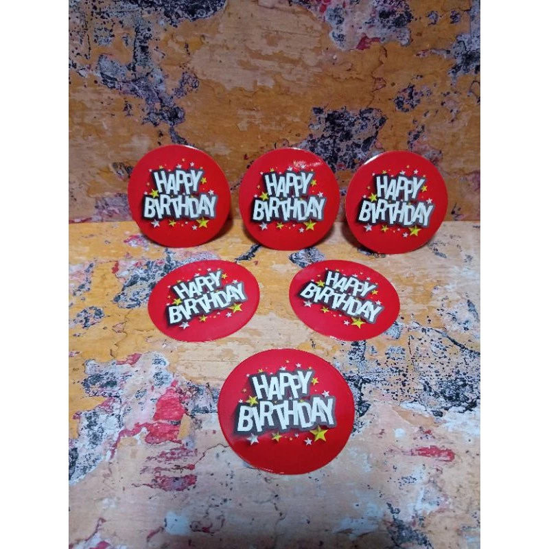 

Sticker Happy Brithday Desain Bulat Merah Ukuran 5,5cm