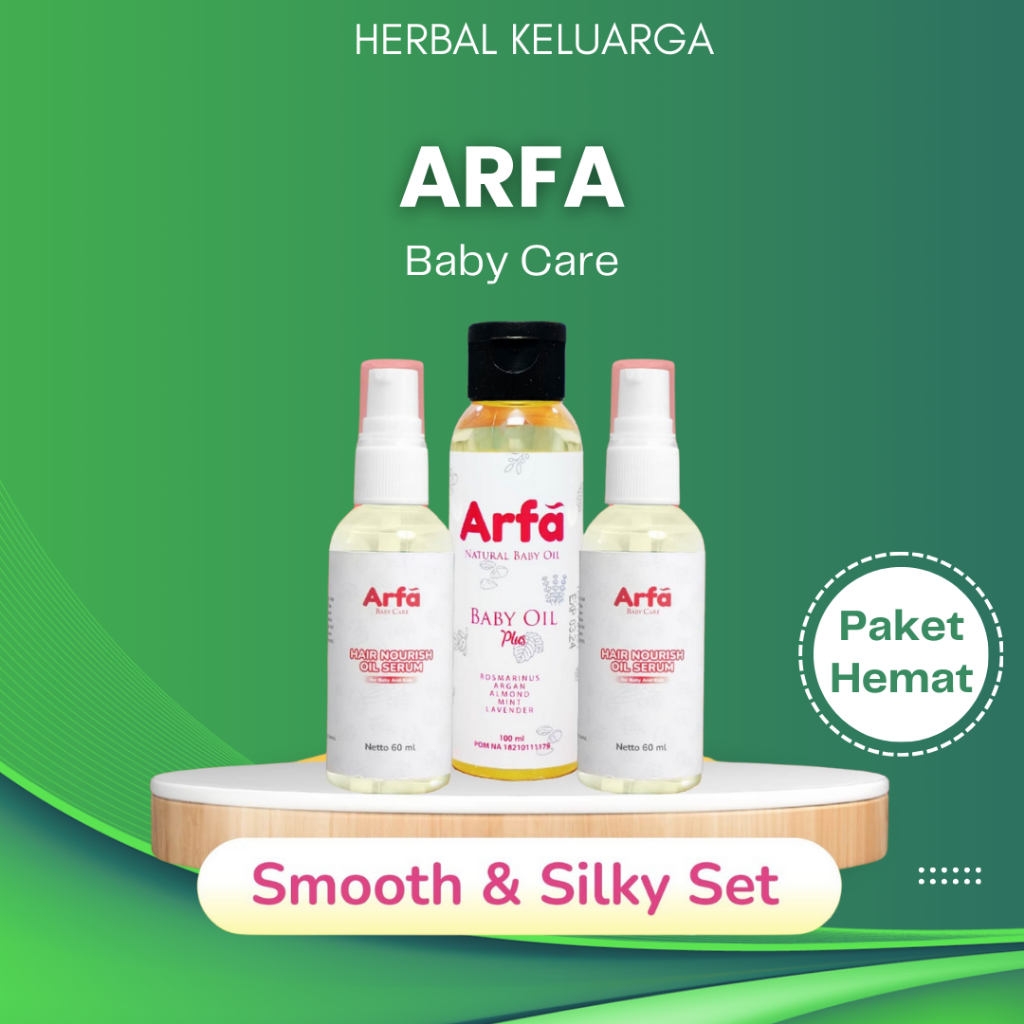 ARFA SMOTH & SILKY SET - 2 Botol Arfa baby Hair Serum + 1 Botol Arfa Baby Oil