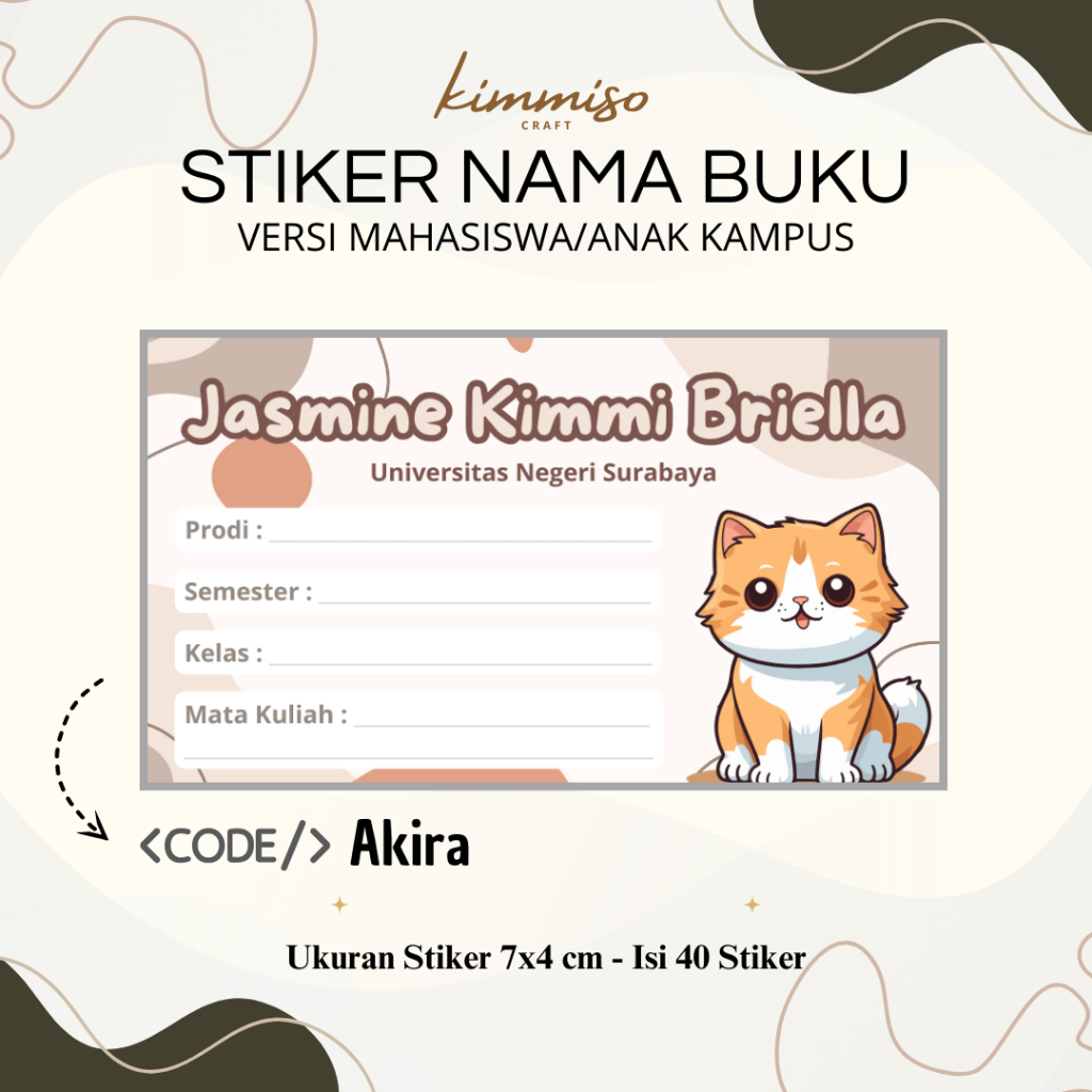 

[Kimmiso] Isi 40 Pcs Stiker Nama Buku Versi Mahasiswa - AKIRA