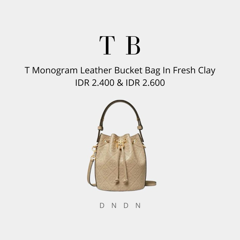 T Monogram Leather Bucket Bag In Fresh Clay