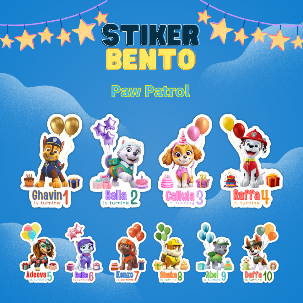 

[Paw Patrol] Cetak Sticker Bento Happy Birthday Custom Sticker Bento Birthday Anak I Label Sticker Bento Birthday Custom Tema