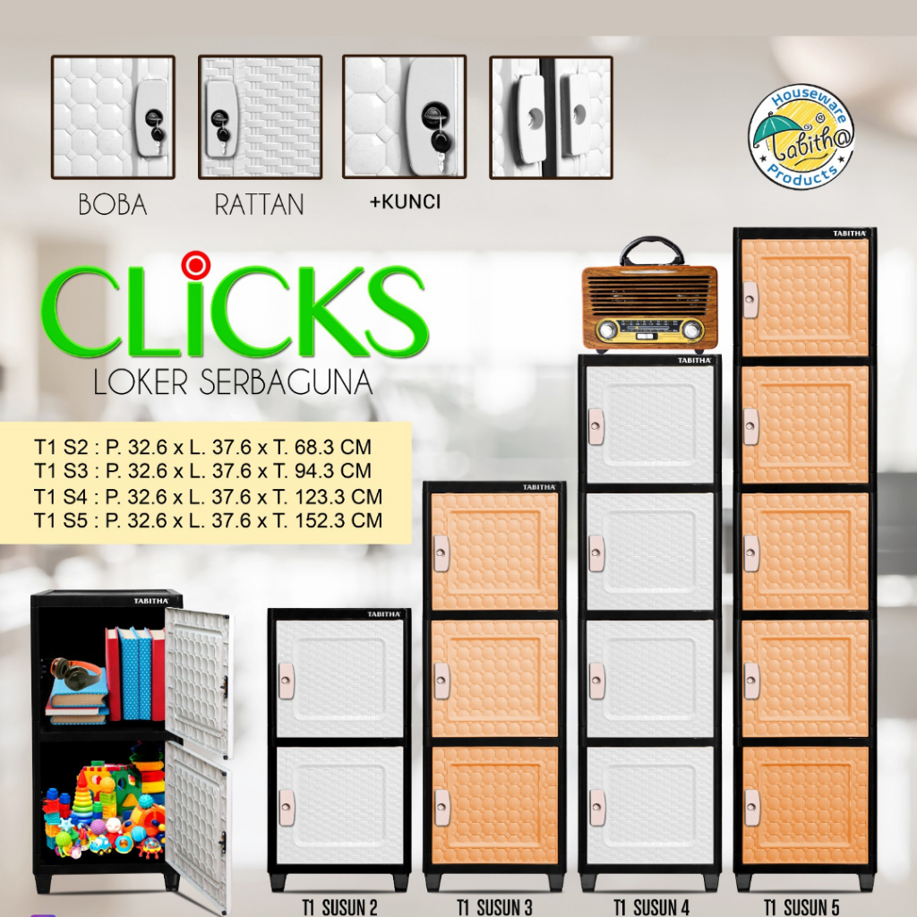 LOKI SUSUN 4 LEMARI LACI LOKER PLASTIK BAJU 4 SUSUN TABITHA SERBAGUNA MINIMALIS