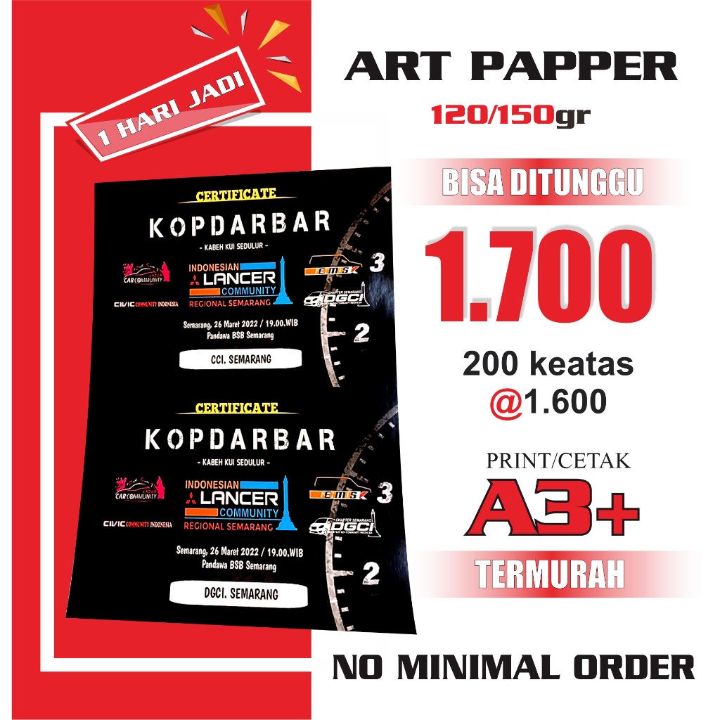 

Promo Print A3+ | Cetak A3+ MURAH | Art Paper 120/150 gr | HVS 70/80 gram | 1 Sisi / 2 Sisi