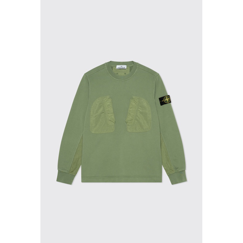 STONE ISLAND NYLON METAL CREWNECK SWEATERSHIRT SAGE GREEN ORIGINAL