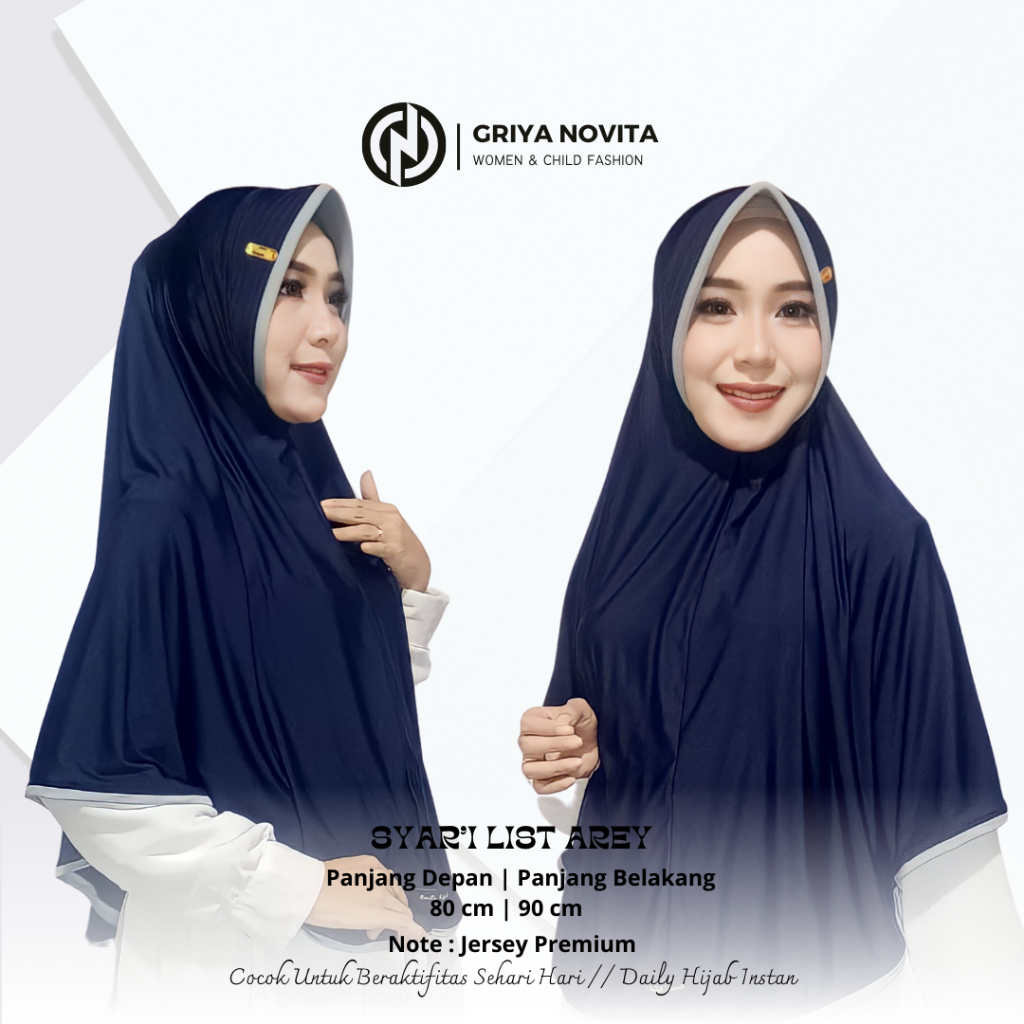 Jilbab Syar'i List Bahan Jersey Adem Polos/ Hijab Jumbo AREY By Novita Hijab