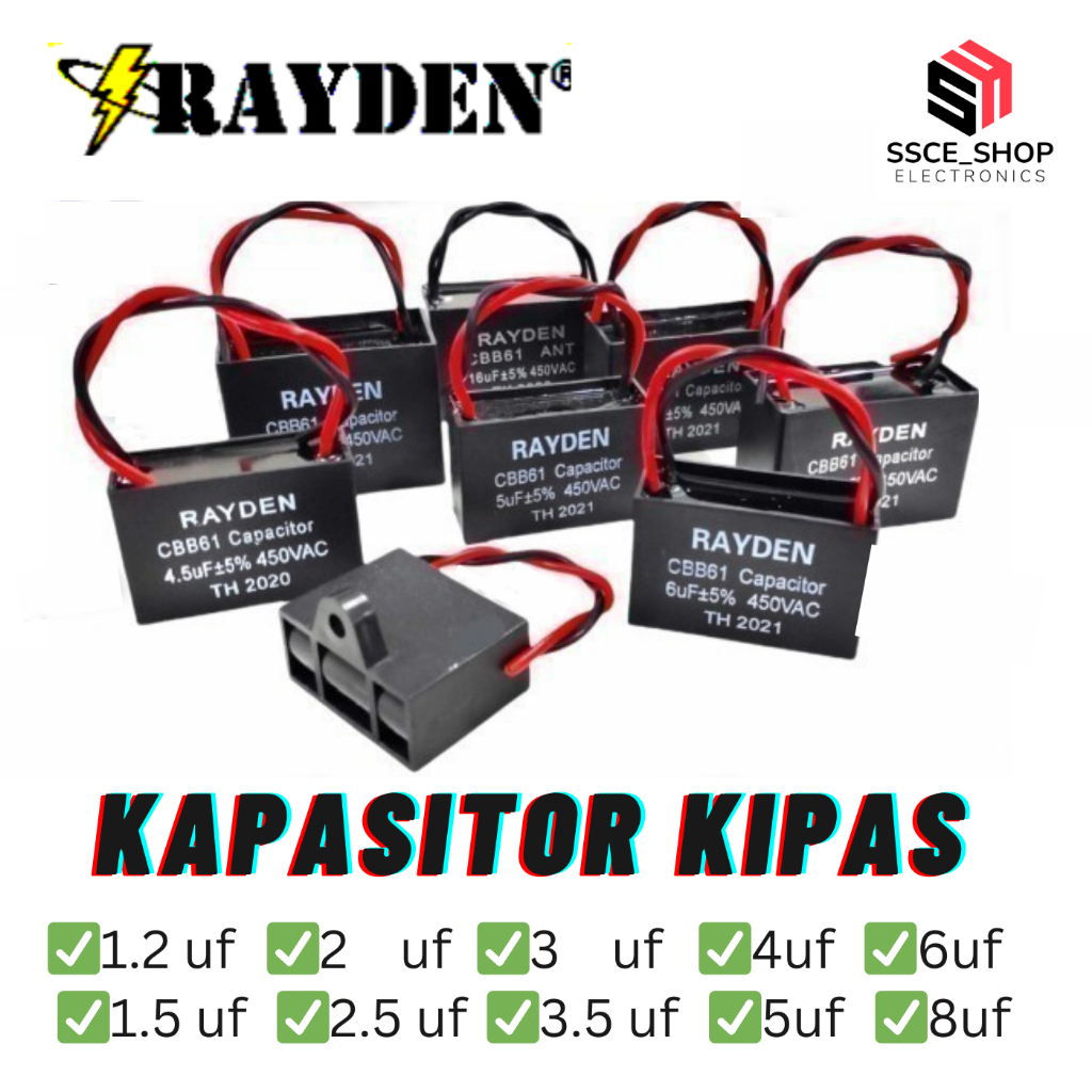 Kapasitor Kipas Angin Kabel Kotak 1.2UF 1.5UF  2UF 2.5UF 3UF 3.5UF 4UF 5UF 6UF 8UF