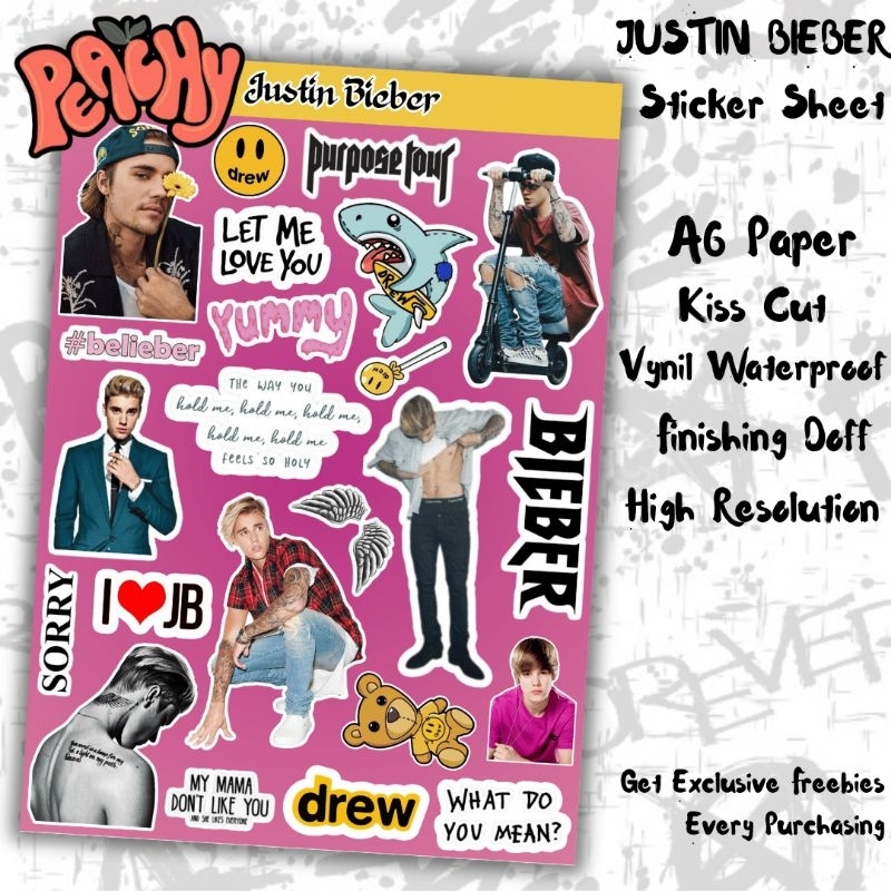 

Justin Bieber Sticker Pack | Sticker Vynil | sticker Waterproof | sticker sheet | sticker band | sticker tumbler | stiker anti air | sticker music | sticker HP laptop | sticker murah | sticker premium | sticker helm | kiss cut | sticker A6 | premium