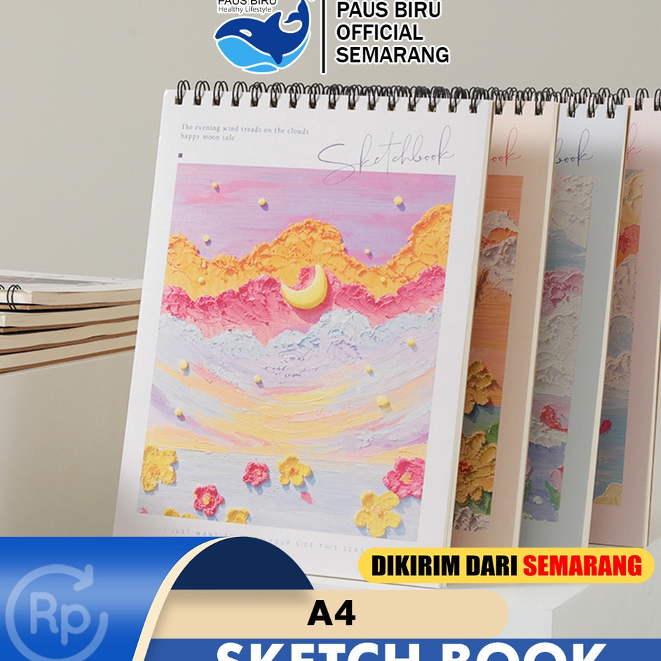 

Produsen Resmi Paus Biru Sketch book polos A4 cantik Sketch pad Buku gambar sketsa artemedia Scratch book artcards Drawing book ring Cute painting book