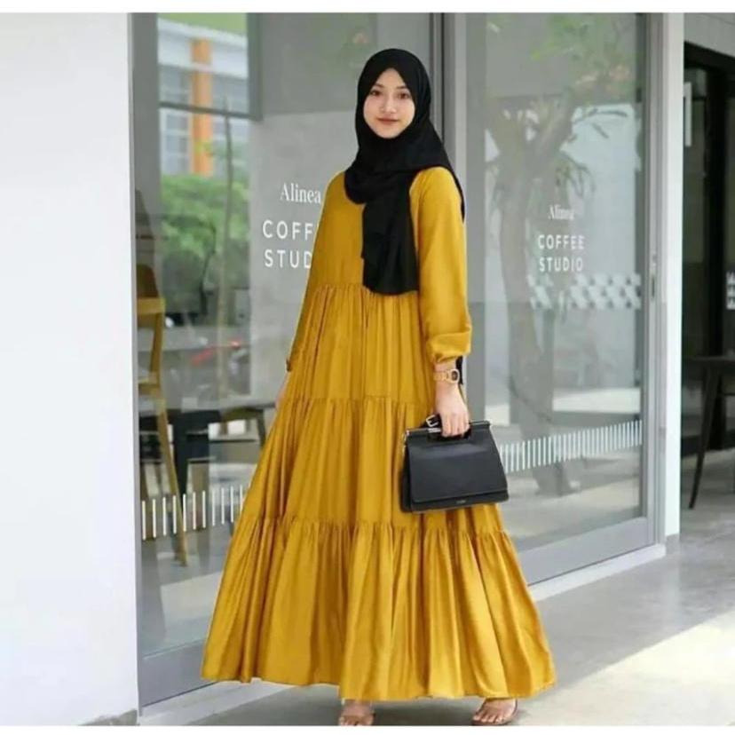 Gamis Polos Rempel Susun Bahan Rayon Premium / Gamis Dewasa Terbaru / Dress Terbaru LD sampai 120