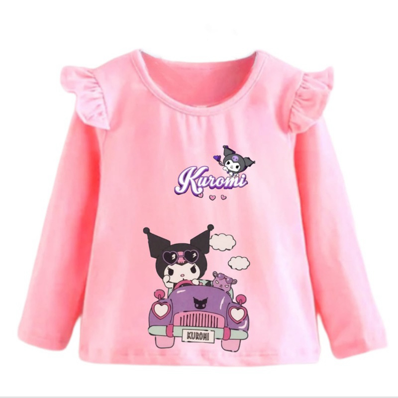 KAOS ANAK KUROMI KAOS ANAK LENGAN PANJANG PEREMPUAN KAOS ANAK RUFLE PEREMPUAN LENGAN PANJANG
