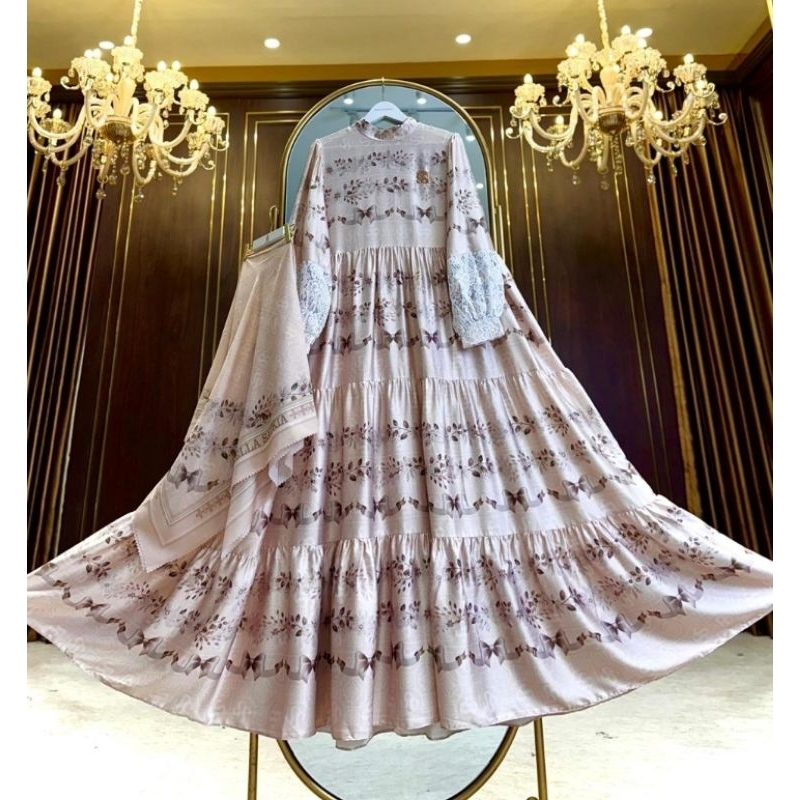 Dress gamis silk set hijab Nude premium shellasaukia