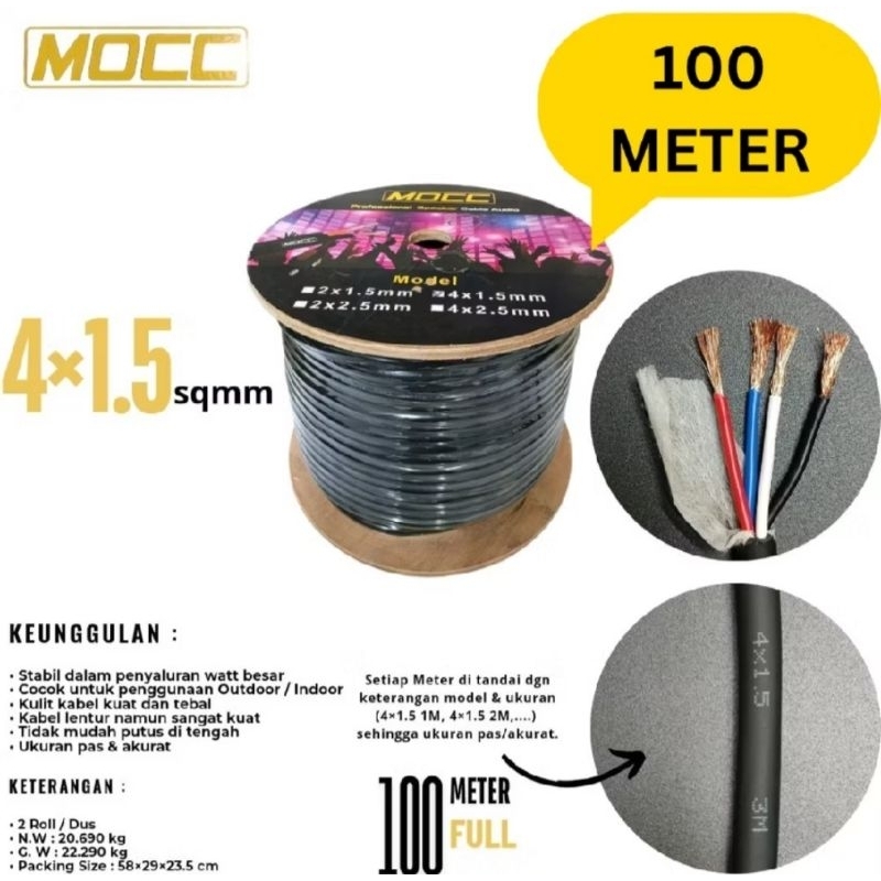 Kabel Audio Speaker MOCC 4 x 1,5mm | Kabel 4 Serabut Tebal Per Rol 100 Meter