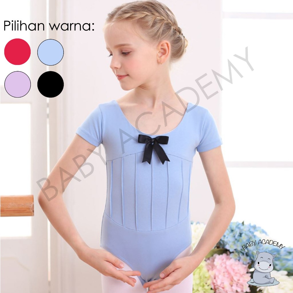 Leotard Balet Ballet Ballerina Gymnastic Senam Anak Perempuan Wanita Dewasa Short Sleeve Premium Bod