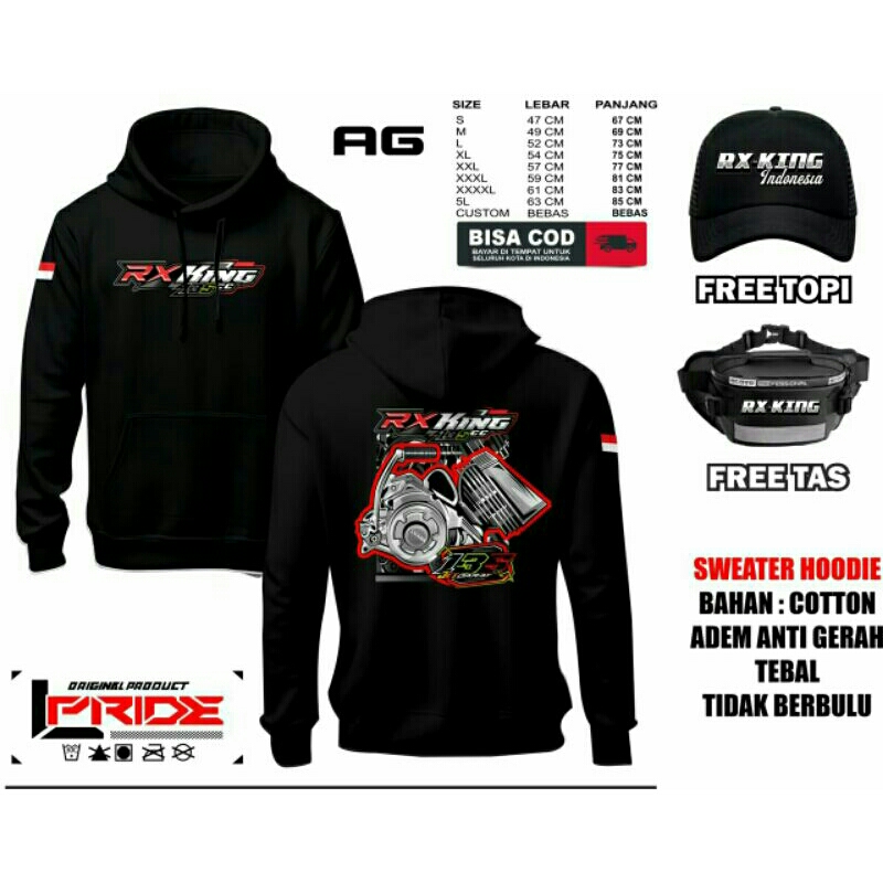 SWEATER HOODIE YAMAHA RX KING FREE TOPI DAN TAS