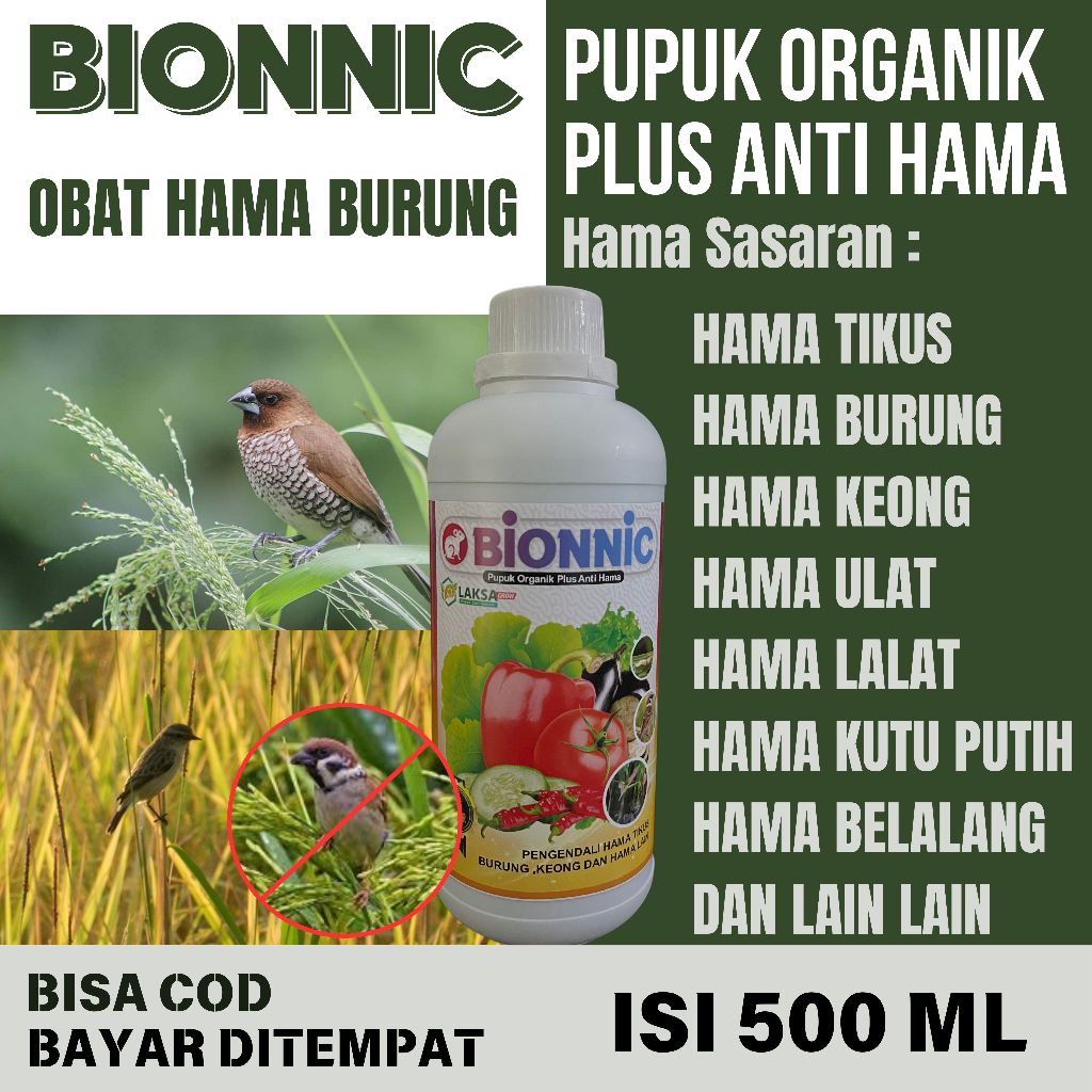 PROMO BIONNCI Obat Pengusir Hama Burung Padi Sawah - Obat Pembasmi Hama Tikus dan burung isi 500 ML