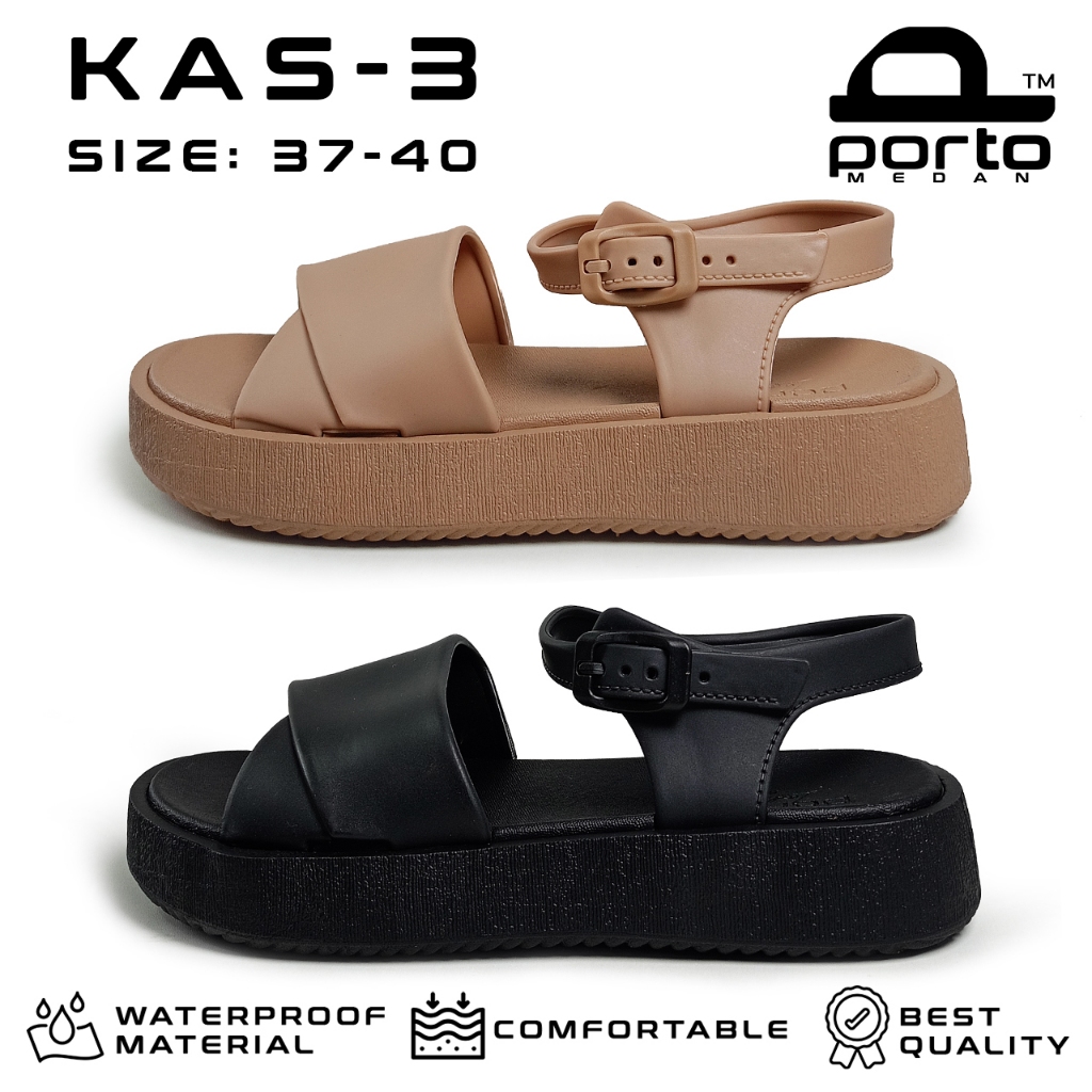 Porto Lady KAS Sandal Wanita Kasual Platform Slipon Selop Tali Belakang Karet