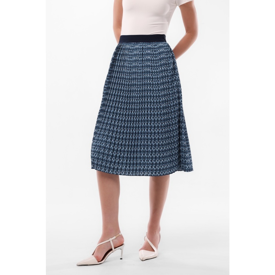 Minimal Jarna Rok Wanita - Plisket - Motif Etnik - Warna Navy