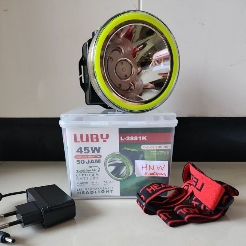 senter kepala headlamp Luby 45W 2881K nyala KUNING 2881 K dimer sos tahan air water resistant 10000m