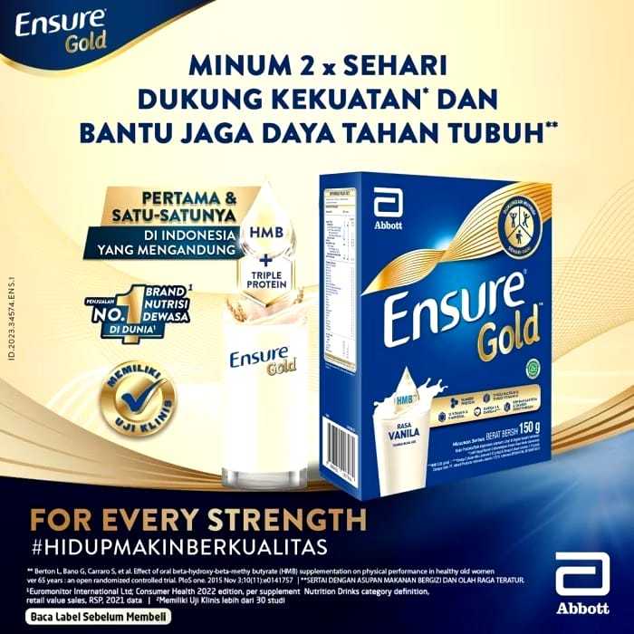 

Ensure Gold HMB Vanila 150 g - Nutrisi Dewasa Rendah Laktosa 2 box