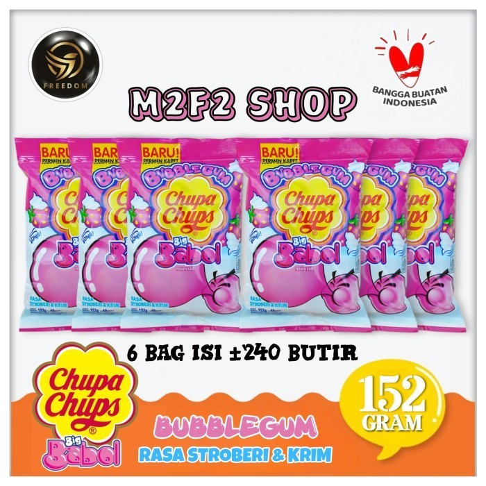 

Bubble Gum Chupa Chups Big Babol Strawberry & Cream | Permen Karet Rasa Stroberi & Krim | Bag - 152 gr (Kemasan 6 Pcs)