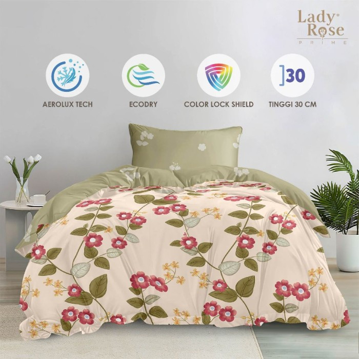 5in1 Full Set Bedcover Lady Rose 3D Tinggi 30cm Rumbai King 200x200 180x200 Queen 160x200 Motif Lumi