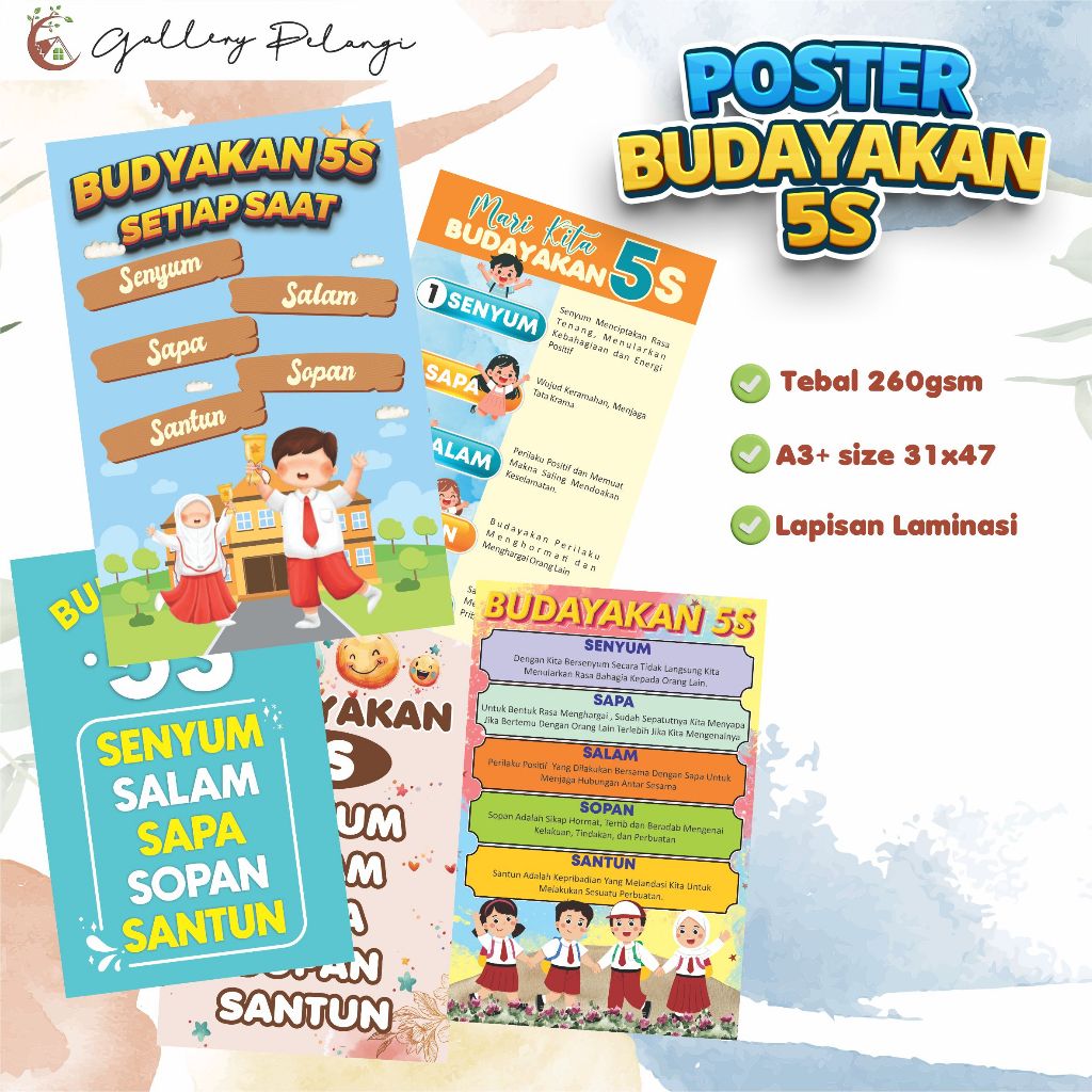 

Poster Budayakan 5S, Untuk Sekolah, Instansi, Kesehatan dan Umum Laminasi Wipe Clean A3