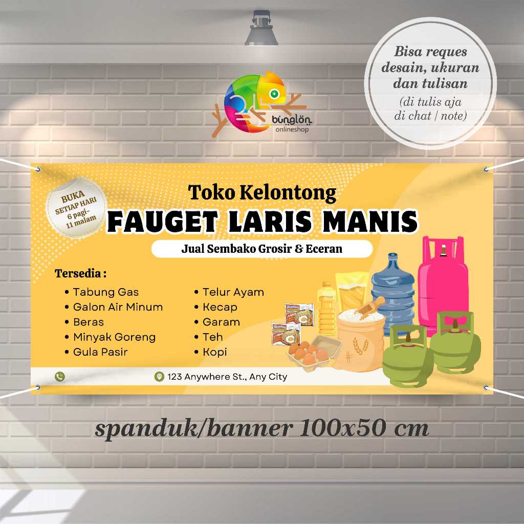 Cetak Spanduk Banner kuning hitam simpel bisnis toko sembako warung